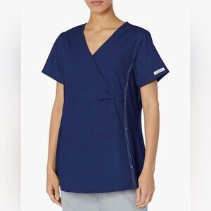 Lot of 2 Cherokee Women's Deep Blue Wrap Maternity Scrub Tops